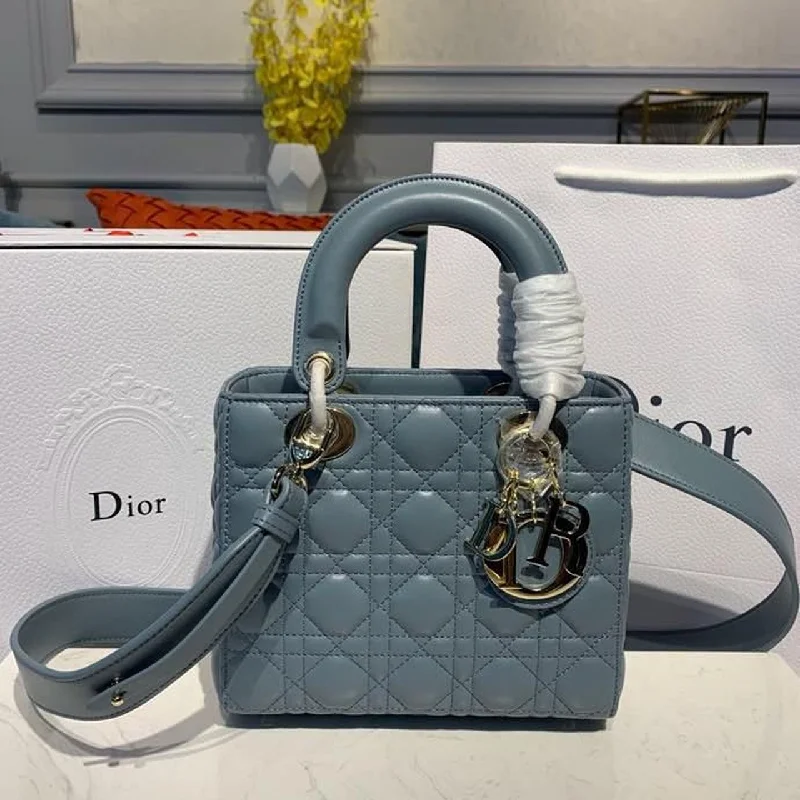 Christian Dior Small Lady Dior Bag Gold Toned Hardware Light Blue For Women 8in/20cm