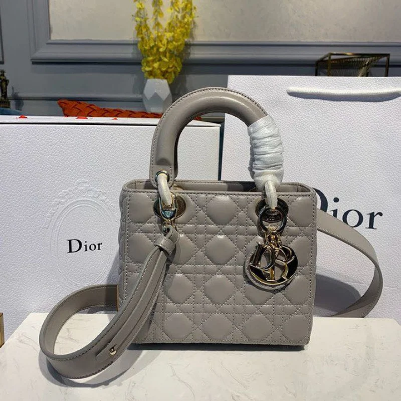 Christian Dior Small Lady Dior Bag Gold Toned Hardware Light Gray For Women 8in/20cm CD