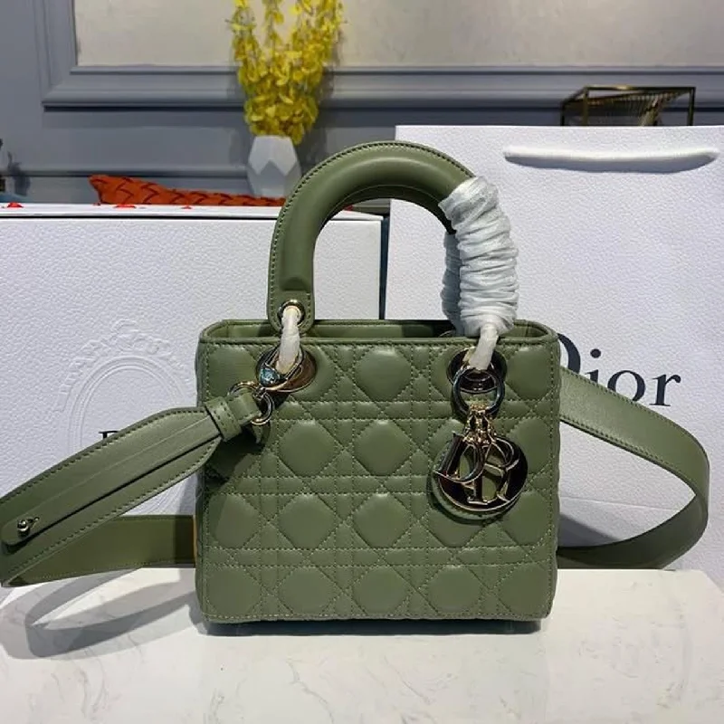 Christian Dior Small Lady Dior Bag Gold Toned Hardware Olive Green For Women 8in/20cm CD