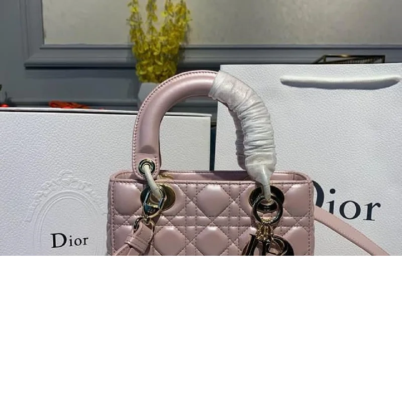 Christian Dior Small Lady Dior Bag Gold Toned Hardware Powder Pink Cannage Pink For Women 8in/20cm CD