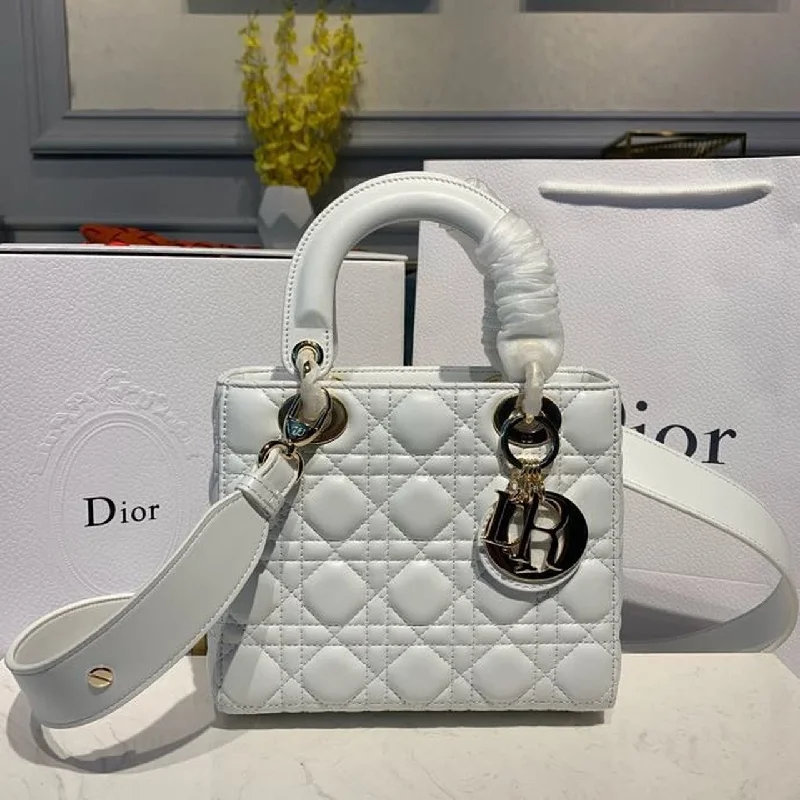 Christian Dior Small Lady Dior Bag Gold Toned Hardware White For Women 8in/20cm CD