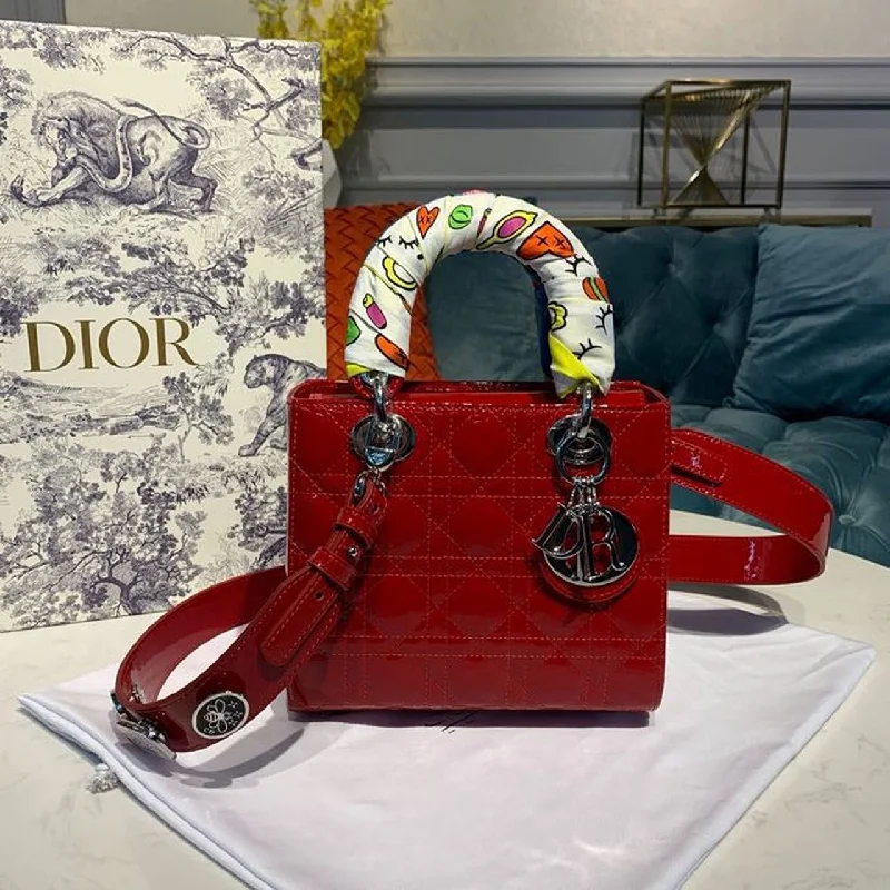 Christian Dior Small Lady Dior Bag Red Patent For Women 20cm/8in CD