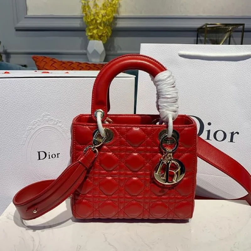 Christian Dior Small Lady Dior Bag Red Patent Gold Toned Hardware For Women 8in/20cm CD