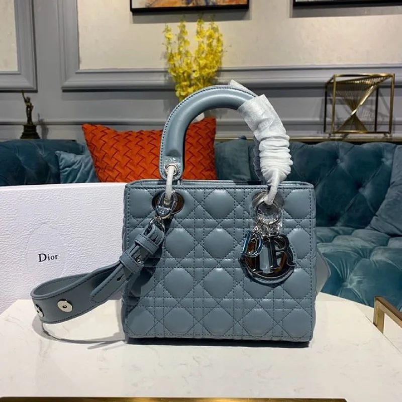 Christian Dior Small Lady Dior Bag Silver Hardware Cloud Blue For Women 8in/20cm CD