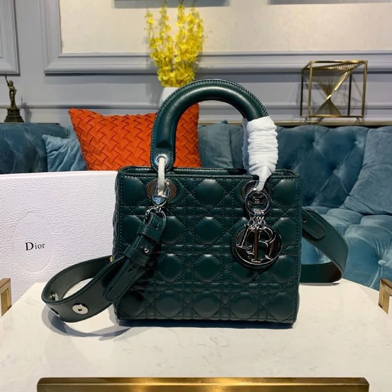 Christian Dior Small Lady Dior Bag Silver Hardware Forest Green For Women 8in/20cm CD