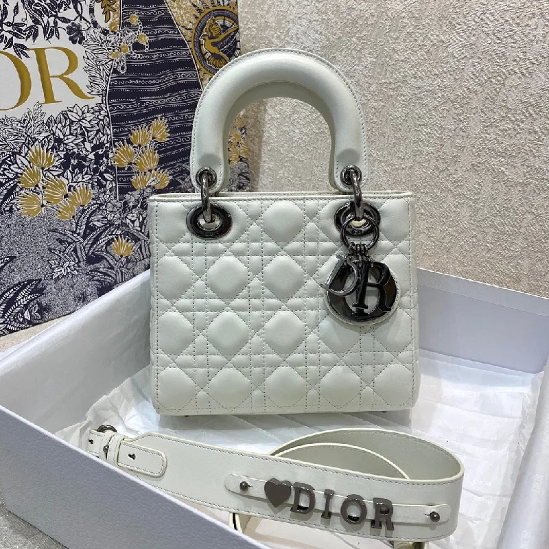 Christian Dior Small Lady Dior Bag Silver Hardware. White. For Women Women-s Handbags. Crossbody Bags. 20cm CD