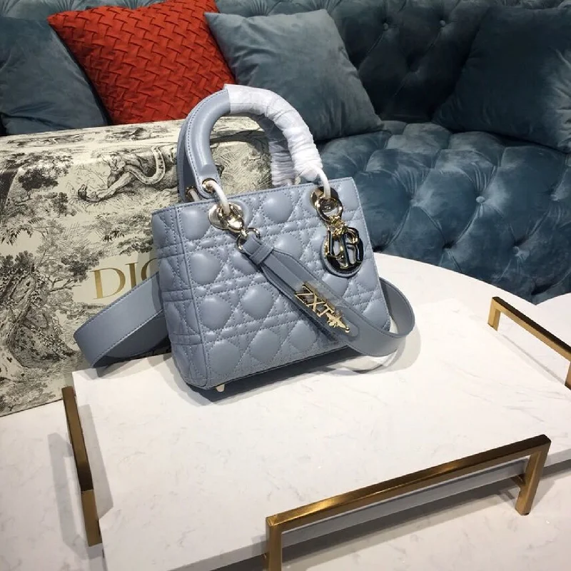 Christian Dior Small Lady Dior My ABCDIOR Bag Denim Blue Cannage For Women 20cm/8in CD M0538OCAL_M90B