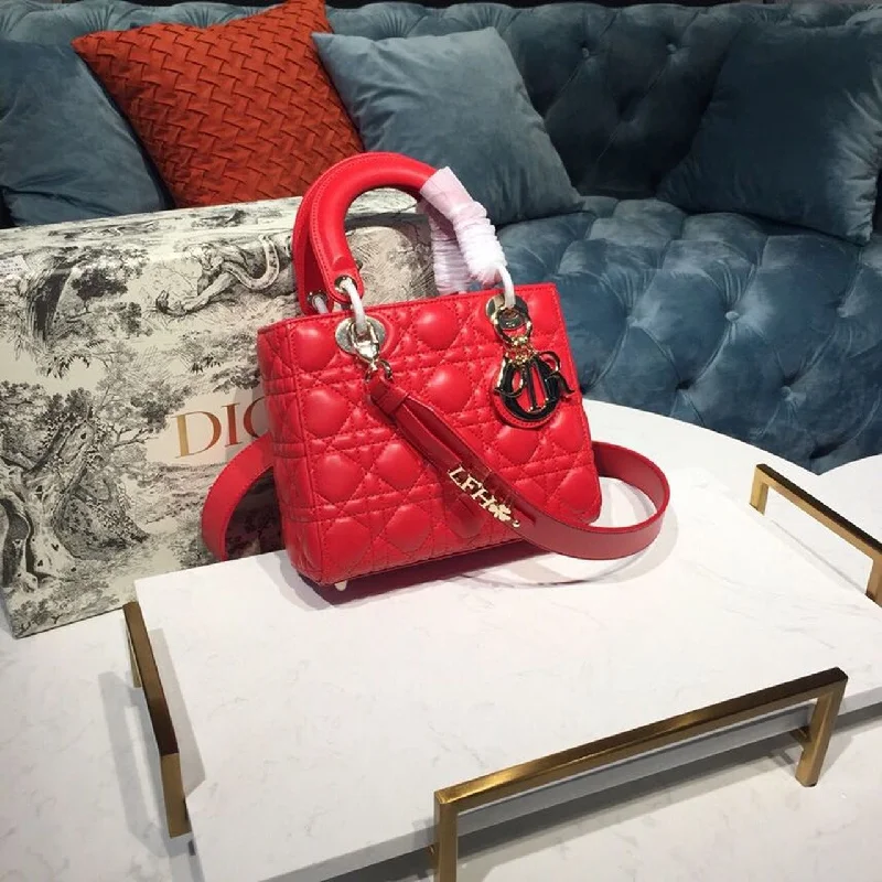 Christian Dior Small Lady Dior My ABCDIOR Bag Dusty Red Cannage For Women 20cm/8in CD