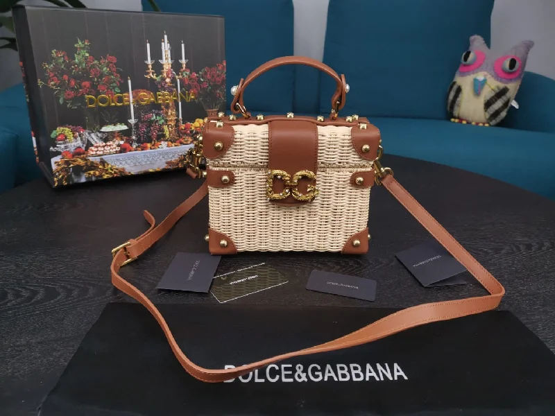 Dolce and Gabbana Amore Wicker Top Handle Box Bag Beige For Women 7.9in/20cm DG 0400015630447