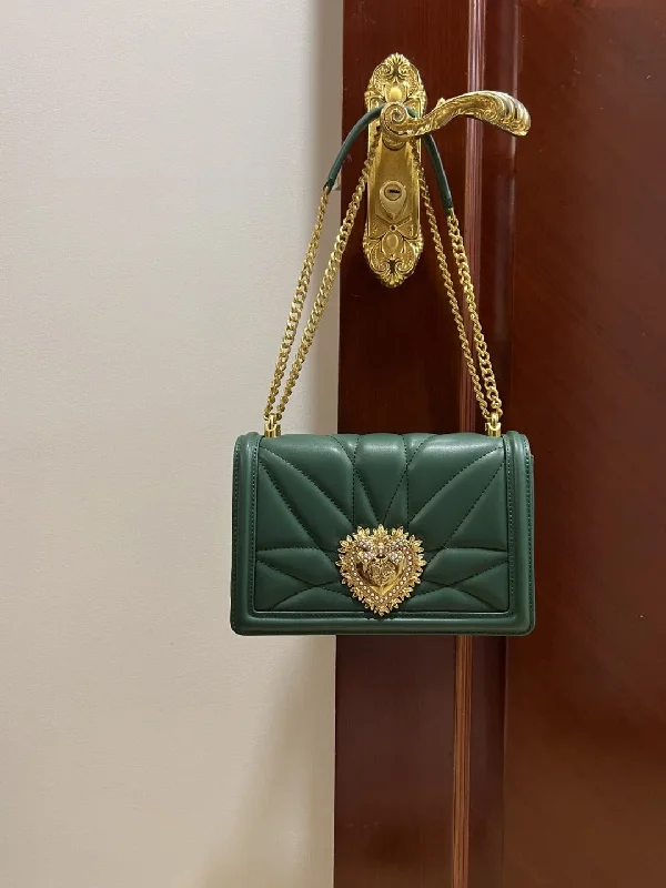 Dolce and Gabbana Large Devotion Bag In Quilted Nappa Green For Women 10in/26cm DG