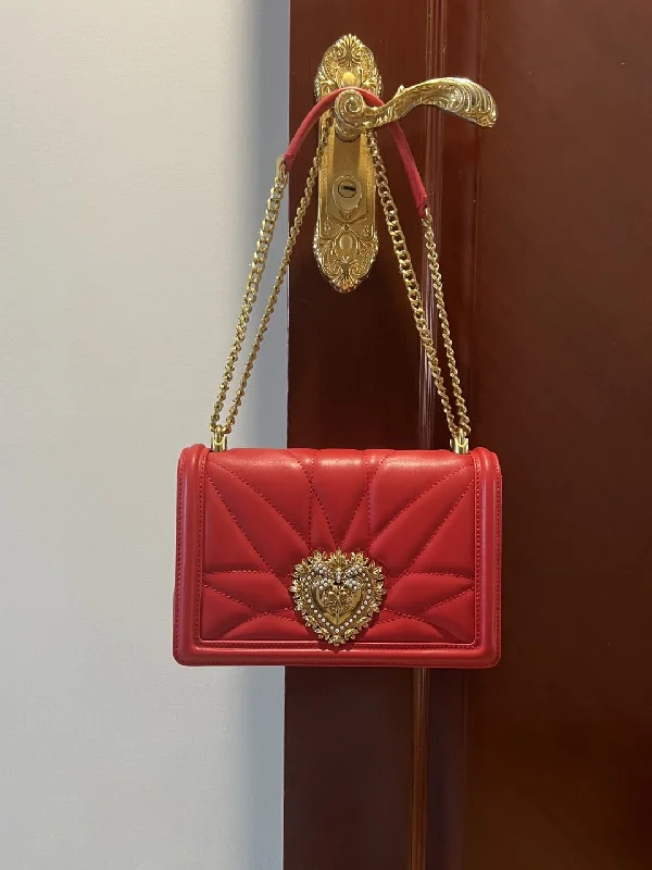 Dolce and Gabbana Large Devotion Bag In Quilted Nappa Red For Women 10in/26cm DG BB6651AV96787124