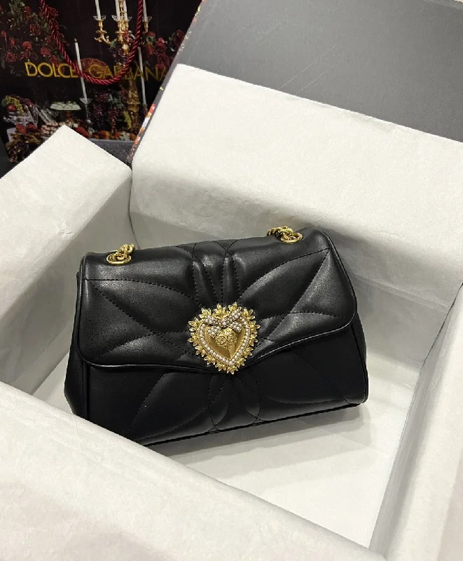 Dolce and Gabbana Large Devotion Shoulder Bag In Quilted Nappa Black For Women 11.4in/29cm DG