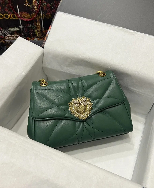 Dolce and Gabbana Large Devotion Shoulder Bag In Quilted Nappa Green For Women 11.4in/29cm DG