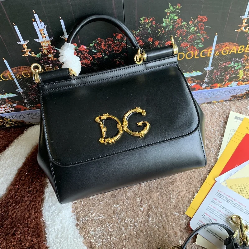 Dolce and Gabbana Medium DG Handbag In Dauphine Black For Women 10.2in/26cm DG