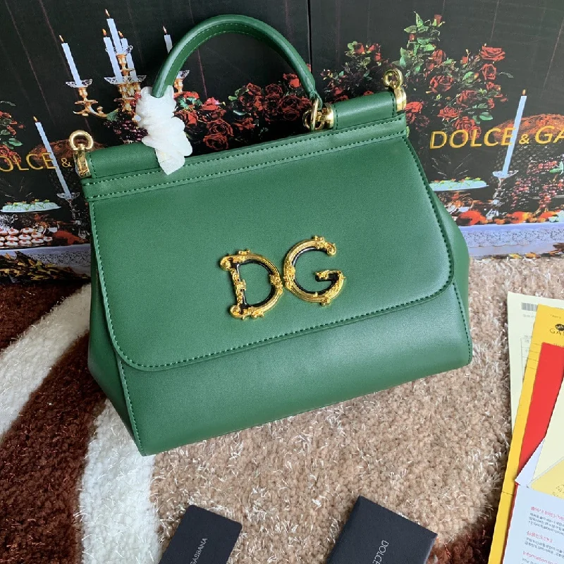 Dolce and Gabbana Medium DG Handbag In Dauphine Green For Women 10.2in/26cm DG