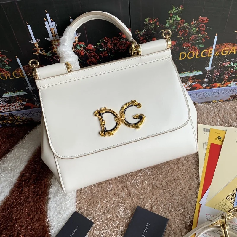 Dolce and Gabbana Medium DG Handbag In Dauphine White For Women 10.2in/26cm DG