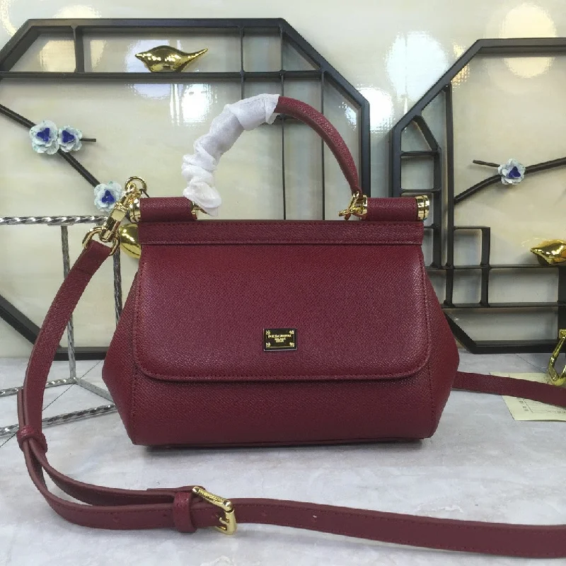 Dolce and Gabbana Medium Sicily Handbag In Dauphine Burgundy For Women 10.2in/26cm DG BB4347A10018M073