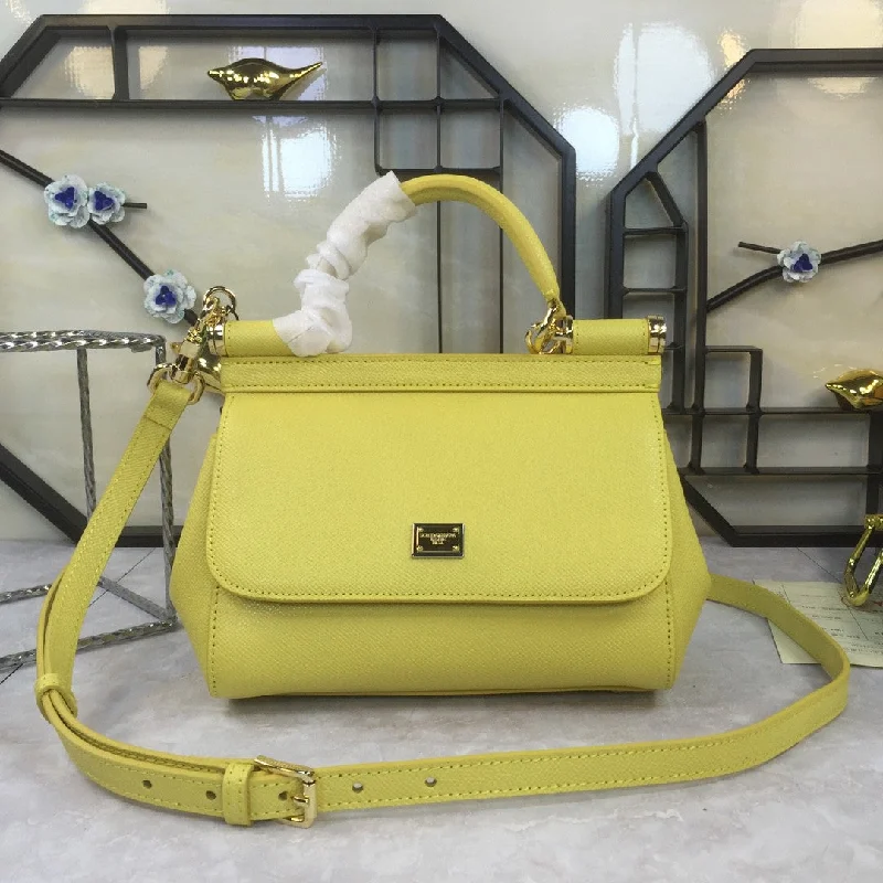 Dolce and Gabbana Medium Sicily Handbag In Dauphine Yellow For Women 10.2in/26cm DG