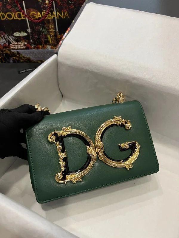 Dolce and Gabbana Nappa DG Girls Shoulder Bag Green For Women 8.3in/21cm DG