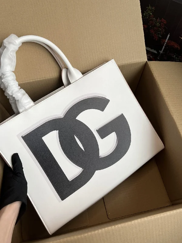 Dolce and Gabbana Small DG Daily Shopper With DG Logo Print White For Women 14.6in/37cm DG