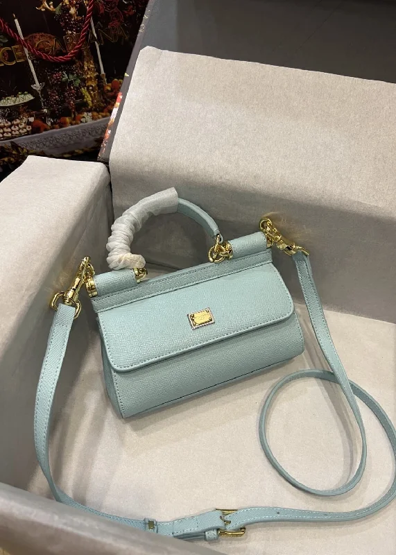 Dolce and Gabbana Small Sicily Bag In Dauphine Azure For Women 7.5in/19cm DG