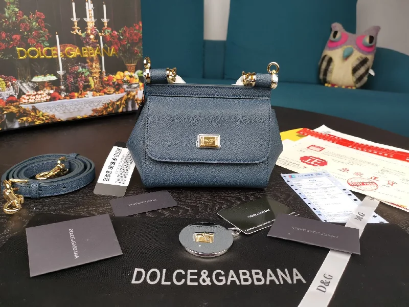 Dolce and Gabbana Small Sicily Bag In Dauphine Blue For Women 7.5in/19cm DG