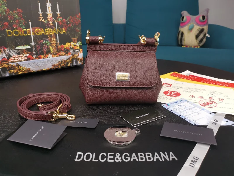 Dolce and Gabbana Small Sicily Bag In Dauphine Burgundy For Women 7.5in/19cm DG