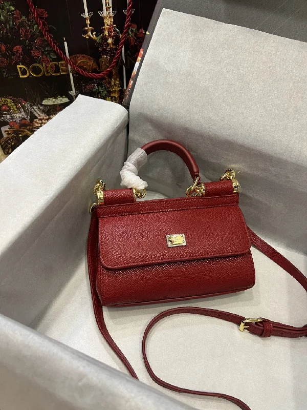 Dolce and Gabbana Small Sicily Bag In Dauphine Red For Women 7.5in/19cm DG