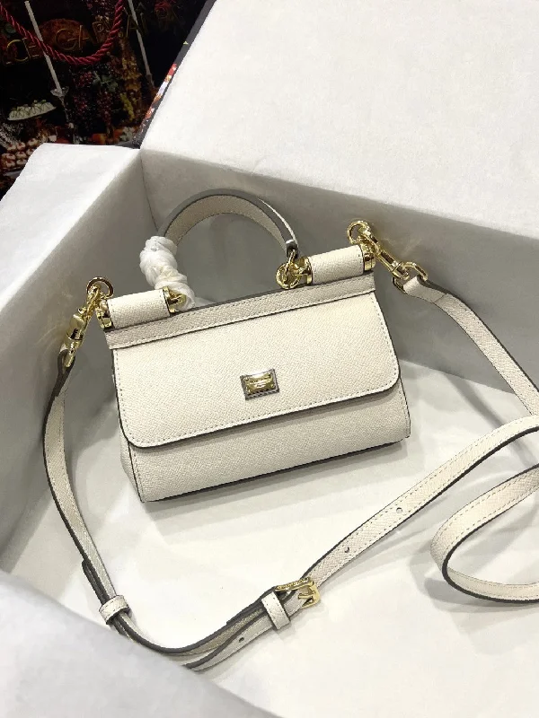 Dolce and Gabbana Small Sicily Bag In Dauphine White For Women 7.5in/19cm DG BB7116A100180001