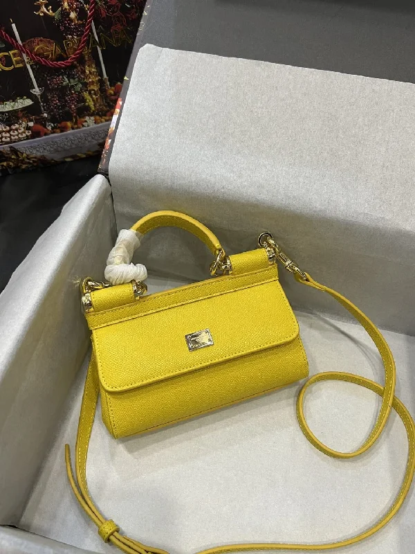 Dolce and Gabbana Small Sicily Bag In Dauphine Yellow For Women 7.5in/19cm DG