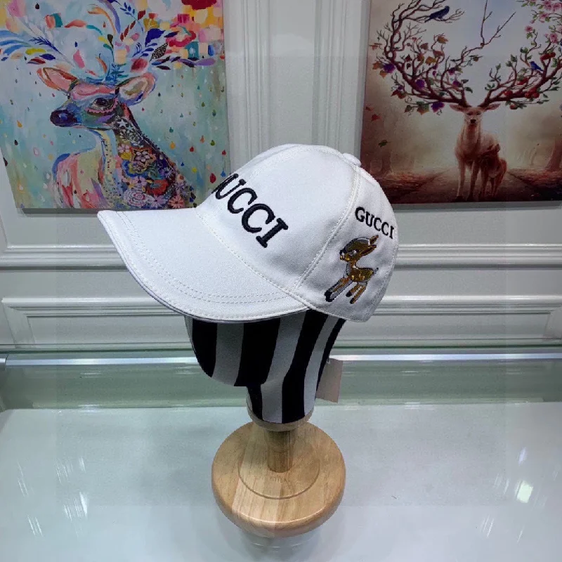 Gucci Bambi Embroidered Baseball Hat White GG Hat