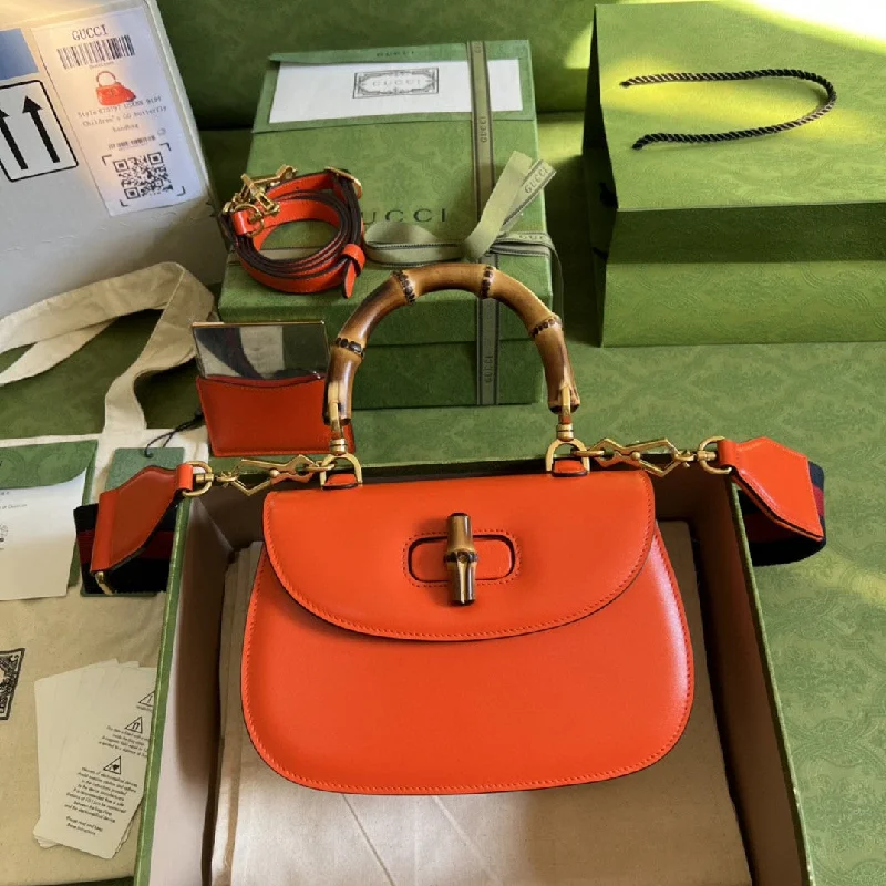 Gucci Bamboo 1947 Small Top Handle Bag Orange  For Women 8.3in/21cm ?GG 675797 10ODT 7768