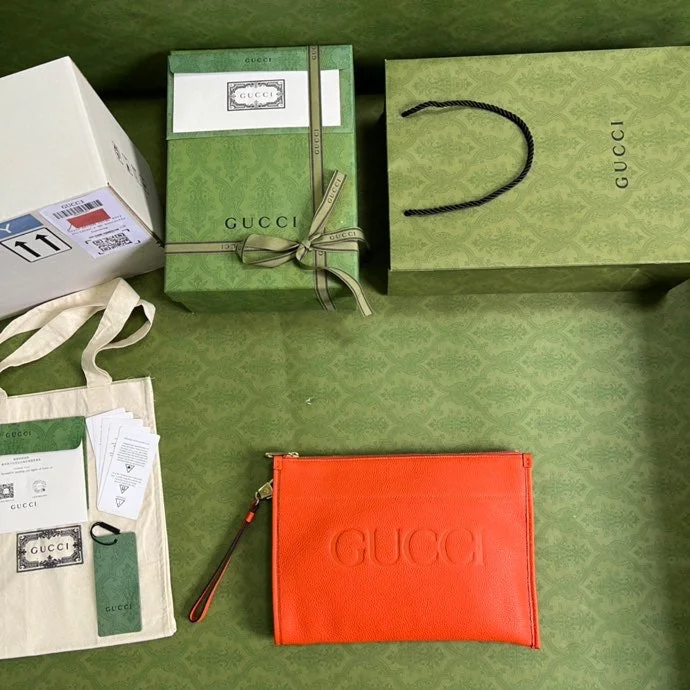 Gucci Clutch With Gucci Logo Orange For Men 12in/31cm  GG