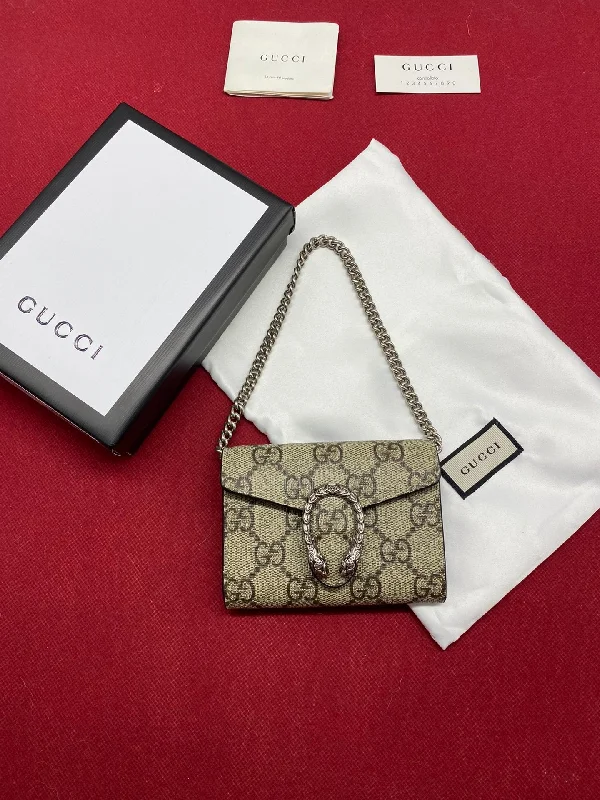 Gucci Dionysus GG Supreme Chain Wallet Beige/Ebony GG Supreme Canvas For Women 4in/11cm GG