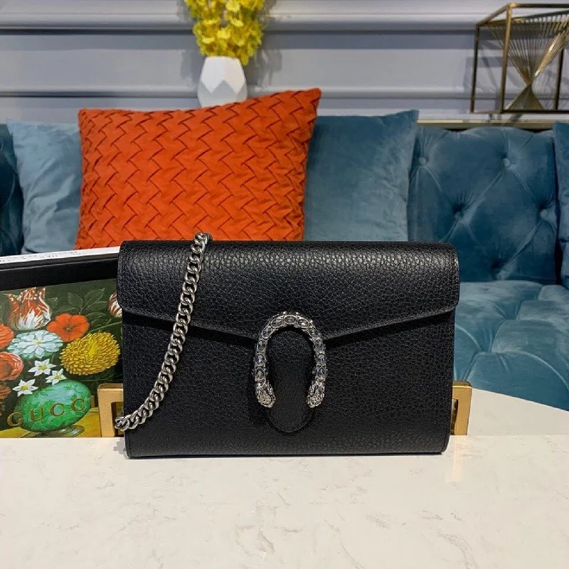 Gucci Dionysus Mini Chain Bag Black Metal-Free Tanned For Women 8in/20cm GG 401231 CAOGN 8176