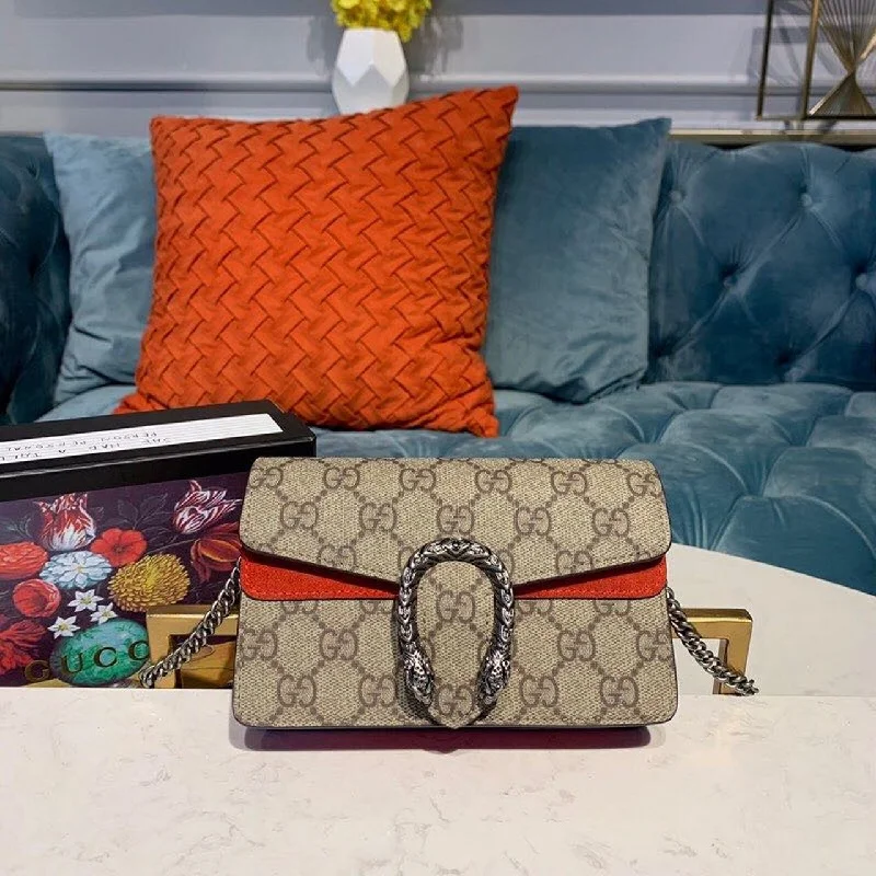 Gucci Dionysus Supreme Super Mini Bag Beige/Ebony GG Supreme Canvas Red Suede 6.5in/16.5cm GG 476432