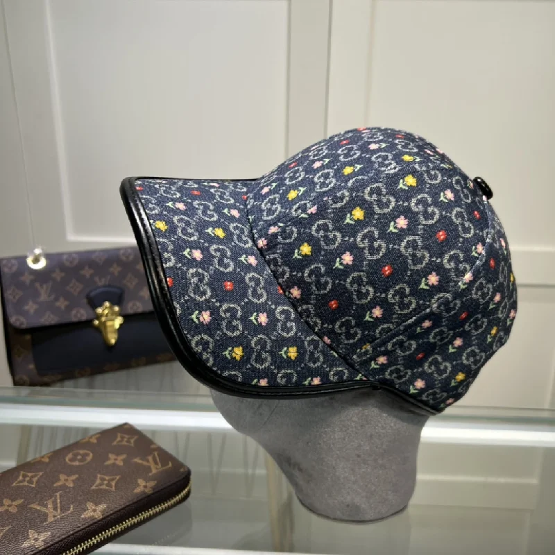 Gucci GG Baseball Hat With Floral Black GG Hat