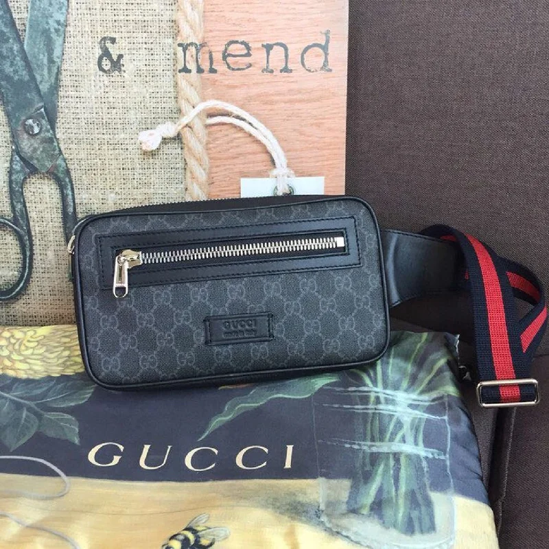 Gucci GG Black Belt Bag Black/Grey Soft GG Supreme Crafted For Men 9in/24cm GG 474293 K9RRN 1095