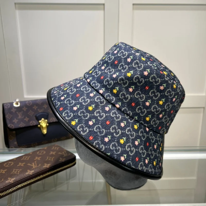 Gucci GG Bucket Hat With Floral Black GG Hat