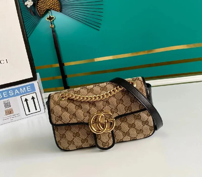 Gucci GG Marmont Matelass Mini Bag Beige/Ebony Diagonal Matelass Original GG Canvas For Women  8.5in/22cm 446744