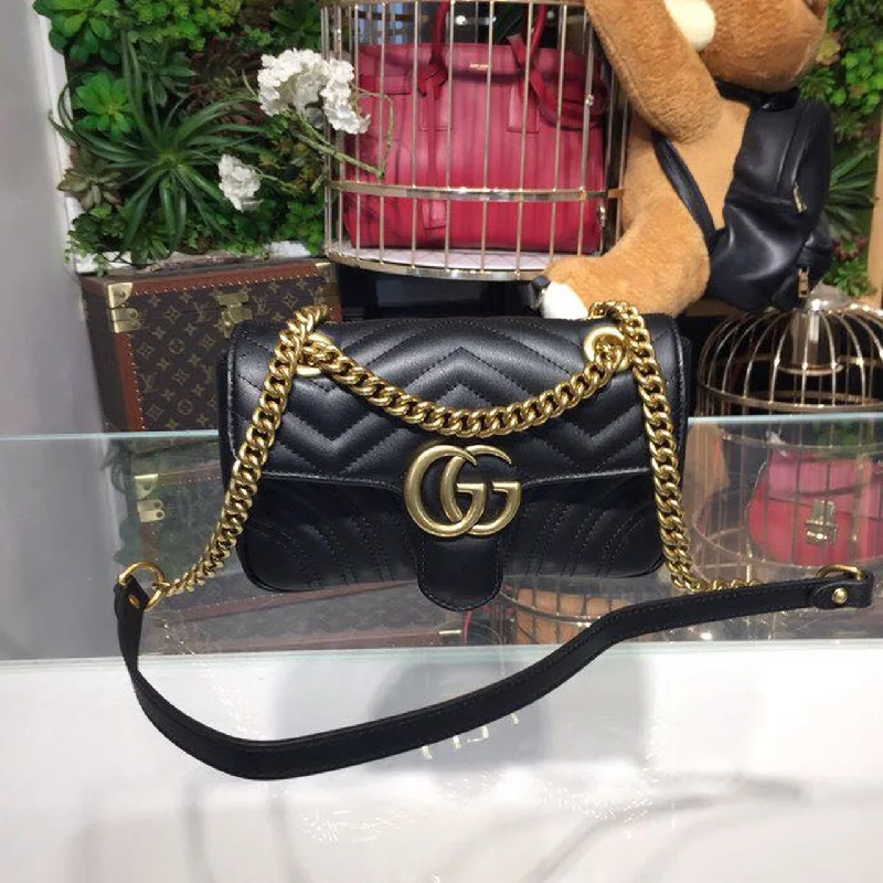 Gucci GG Marmont Matelass Mini Bag Black Matelass Chevron For Women 8.5in/22cm GG ?446744 DTDIT 1000