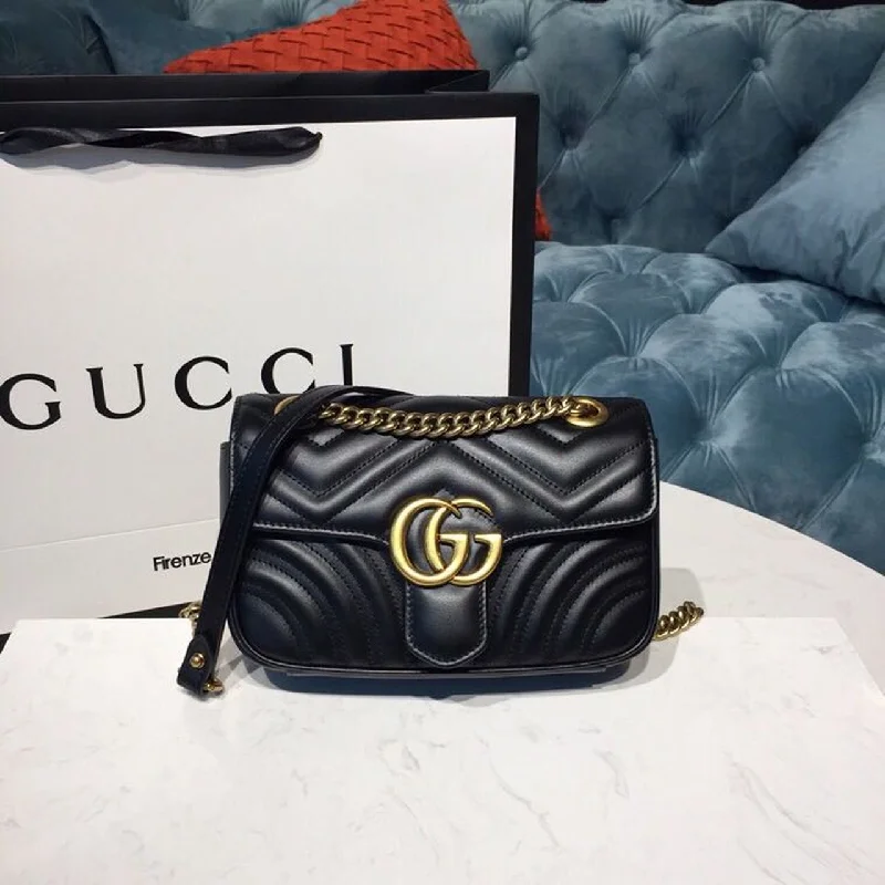 Gucci GG Marmont Matelass Mini Bag Black Matelass Chevron With A Heart For Women 8.5in/22cm GG  446744 DTDIT 1000