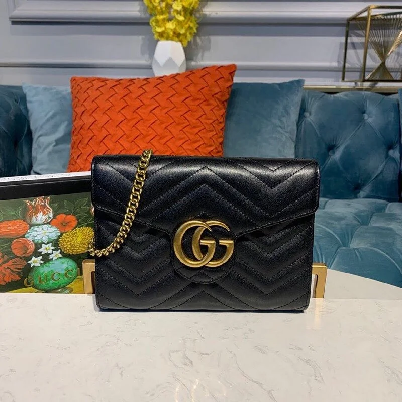 Gucci GG Marmont Matelass Mini Bag Black Matelass Chevron With GG On The Back For Women 8in/20cm GG 474575 DTD1T 1000