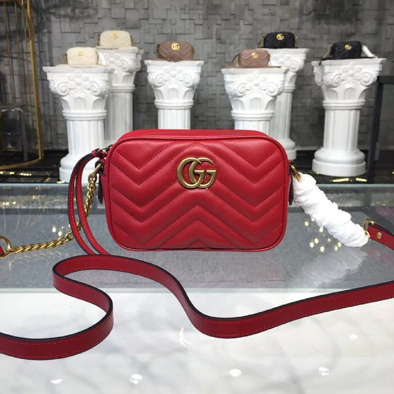 Gucci GG Marmont Matelass Mini Bag Hibiscus Red Matelass Chevron For Women 7in/18cm GG