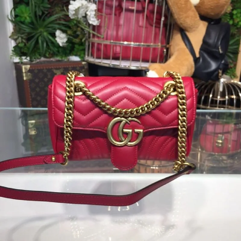 Gucci GG Marmont Matelass Mini Bag Hibiscus Red Matelass Chevron For Women 8.5in/22cm GG 446744 DTDIT 6433