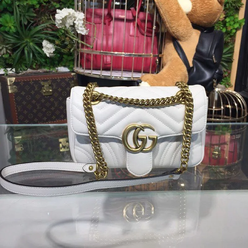 Gucci GG Marmont Matelass Mini Bag White Matelass Chevron For Women 8.5in/22cm GG 446744 DTDIT 9022