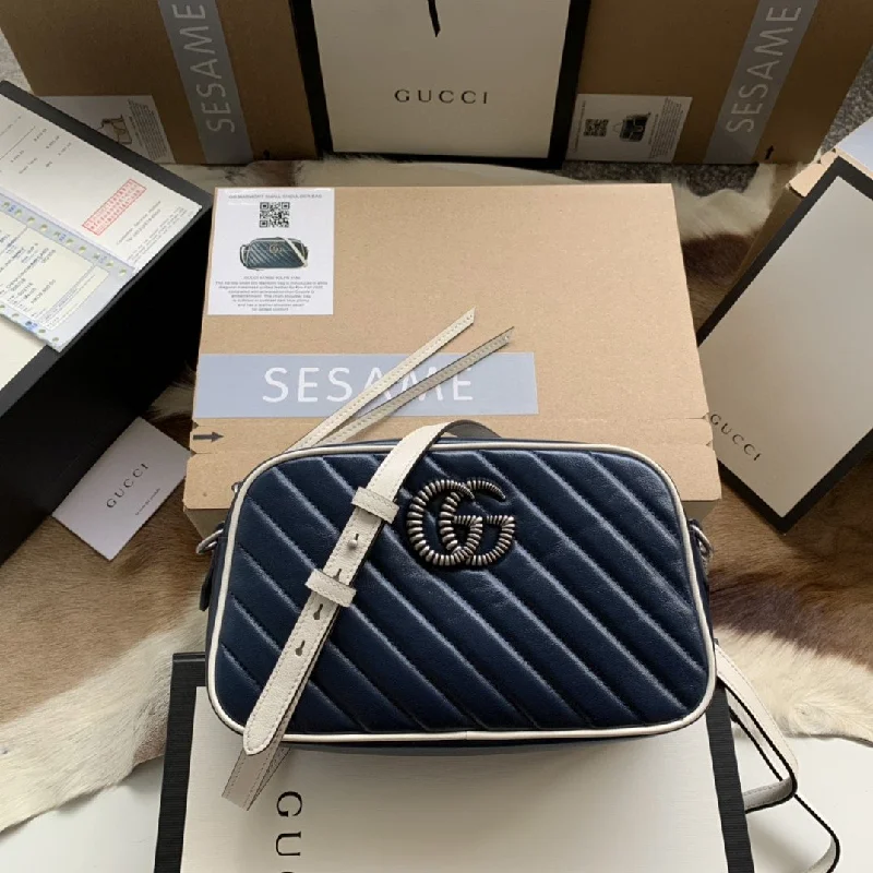 Gucci GG Marmont Matelass Shoulder Bag Blue For Women 9.5in/24cm GG