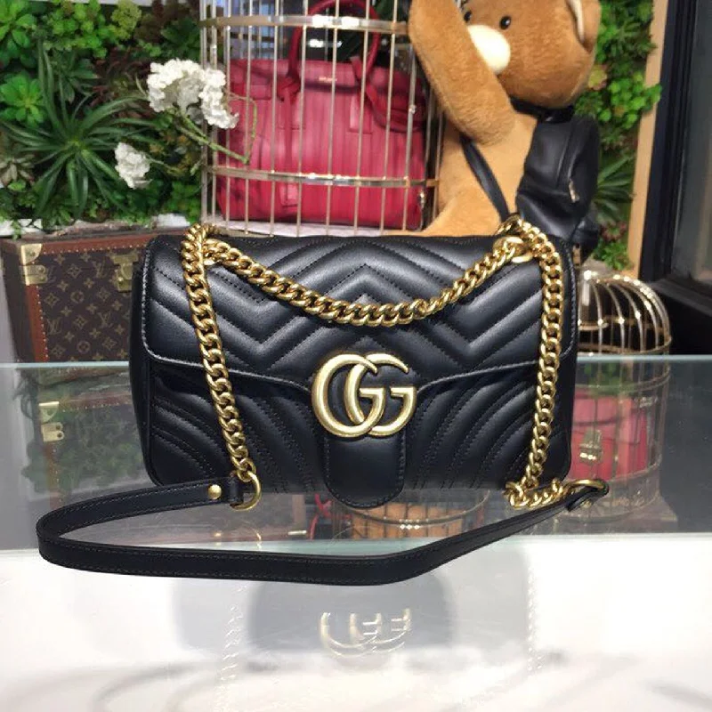 Gucci GG Marmont Small Matelass Shoulder Bag Black For Women 10in/25cm 443497 DTDIT 1000