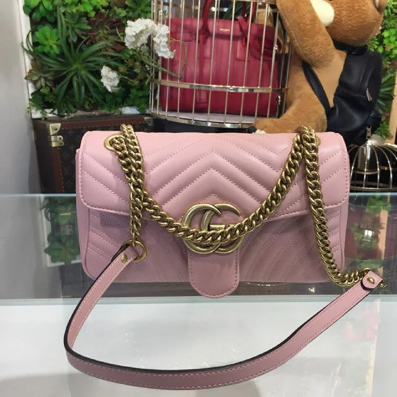 Gucci GG Marmont Small Matelass Shoulder Bag Dusty Pink Matelass Chevron For Women 10in/26cm GG 443497 DTDIT 5729