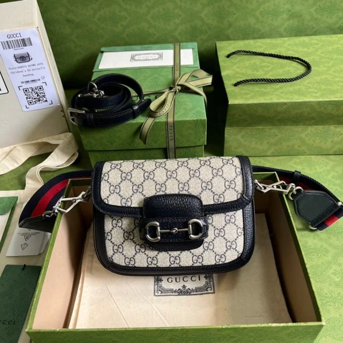 Gucci Horsebit 1955 GG Mini Bag Beige And Blue Supreme Canvas For Women 8in/20cm 658574 96IWN 4076